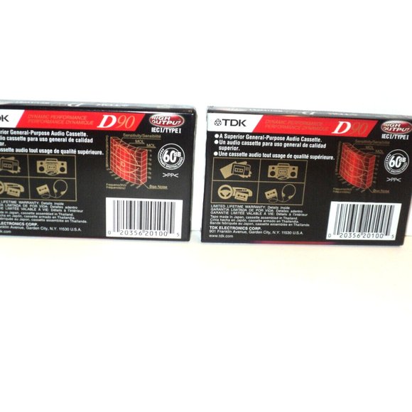 Set of 2 TDK D90 Blank Audio Cassette Tapes Vintage High Output Sealed NOS - Picture 2 of 2